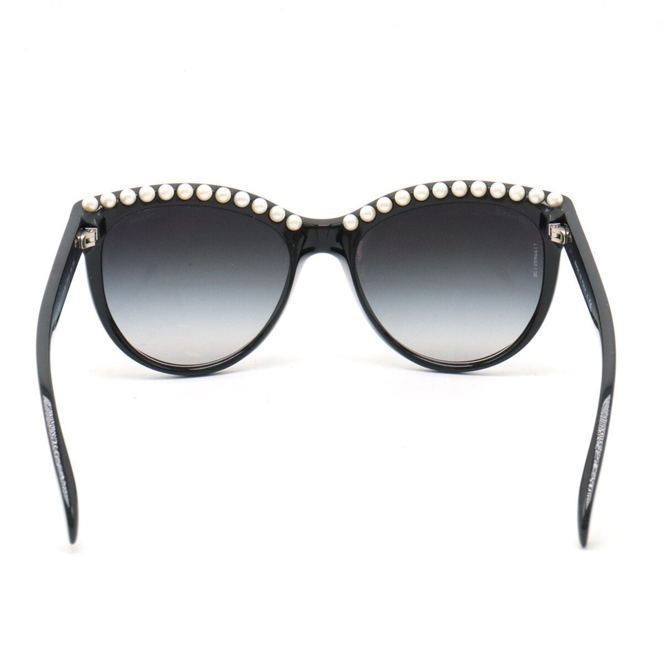 CHANEL Sunglasses Eyewear Cat Eye Faux Pearl Smoke Gradient Black Good