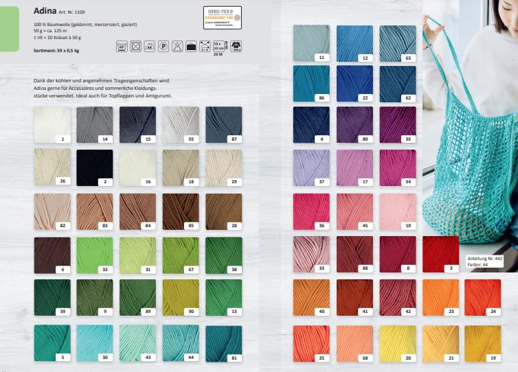 Rellana Adina Wolle - Häkeln, Stricken 65 Farben 50g St.2,95€ (1Kg 59,00 €)