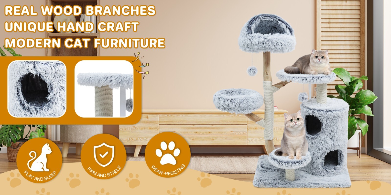 ZEOPHOL 52" Cat Tree Large Condo Pet Play Tower Cat Bed Furniture Scratch Post