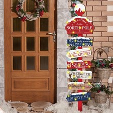 8 Pcs Christmas North Pole Yard Signs Christmas Lawn Wooden Outdoor Decoratio...