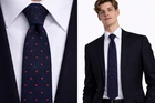Men's Knitted Tie Navy Blue Red Polka Dot V-Tip Pointed Knit Casual Skinny Slim