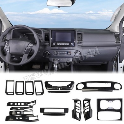 15pcs For Nissan Frontier 2022-2024 Interior Accessories Cover Trim Carbon Fiber