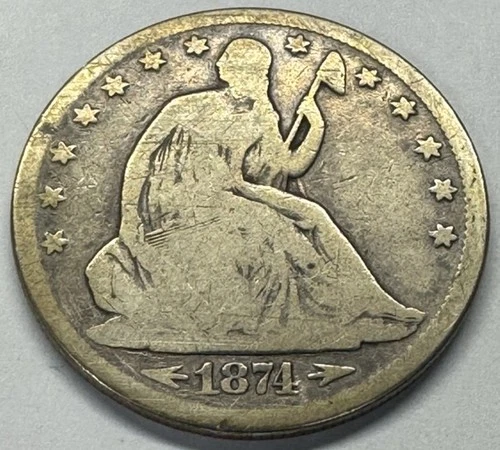1874 Liberty Seated Half Dollar W/ Arrows Beautiful Tougher Type Coin