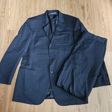Canali Blue Wool Solid Sport Coat Suit Set 2 Piece Mens 44 Regular READ