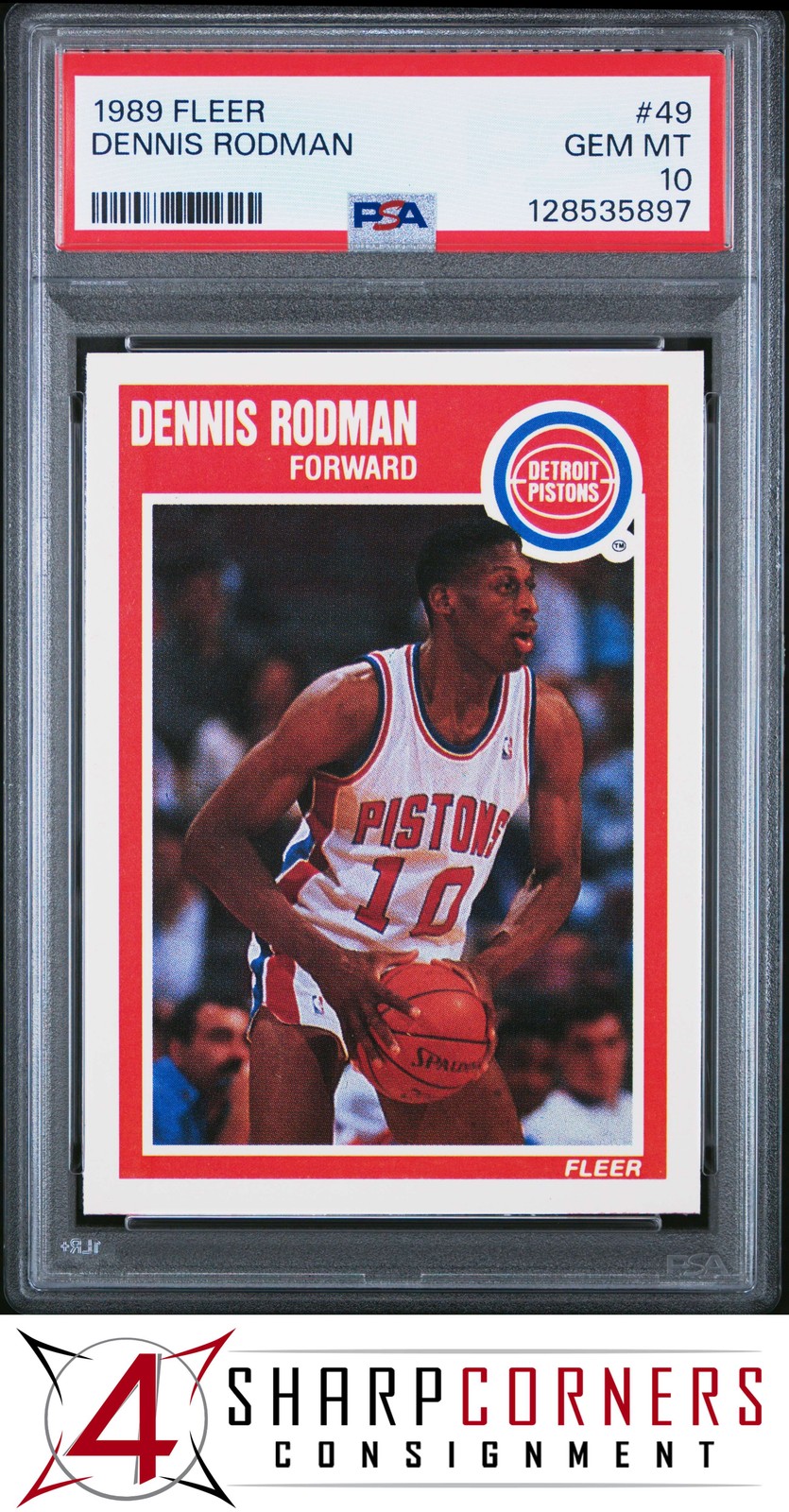 1989 FLEER #49 DENNIS RODMAN PISTONS HOF PSA 10