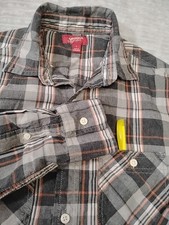 mens arizona long sleeve plaid button up small grey orange holiday casual