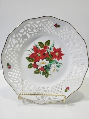 Vintage Schumann Bavaria Germany Holiday Bouquet Poinsettia Floral Plate 10 