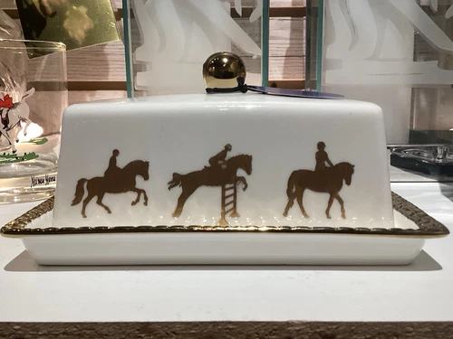 Equestrian Hand Painted Butter Dish Hunter Jumper Design