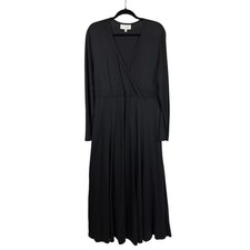 Vintage J.Jill Black V Neck Long Sleeve Maxi Dress Size XL Made in USA