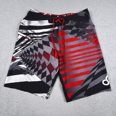 Oakley Board Shorts Swim Trunks Men 32 Red Black Hydrofuse Frog Frogyle Surf AOP