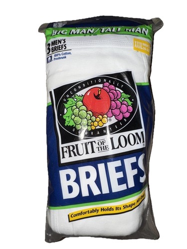 Vintage Fruit Of The Loom 3 Pack Mens 3XL 50-52 White Briefs 100% Cotton 1996
