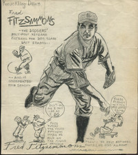 VINTAGE 1941 FRED FITZSIMMONS BROOKLYN DODGERS AUTOGRAPHED PENCIL SKETCH