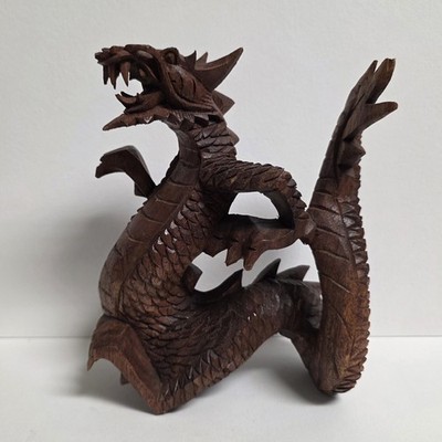 Dragon Naga Statue Hand Carved Suar Wood Sculpture Indonesian Art