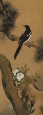 V0868 Vintage Japanese Kakejiku Hanging Scroll Bird Flower Hand Painted Silk