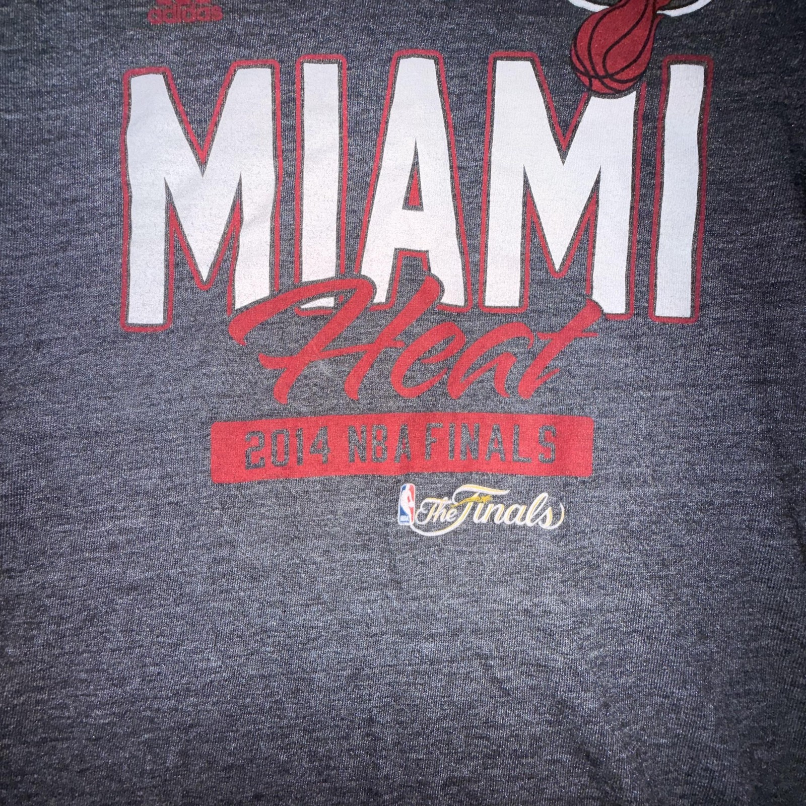 Miami Heat Shirt Womens Medium Gray NBA Basketball 2014 Finals V Neck Adidas image 3