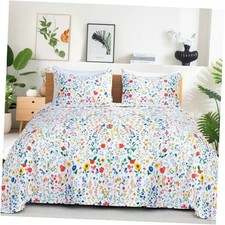 Quilt Set Size Floral Quilt Bedding Set 3 Pieces Quilted Queen Flower1