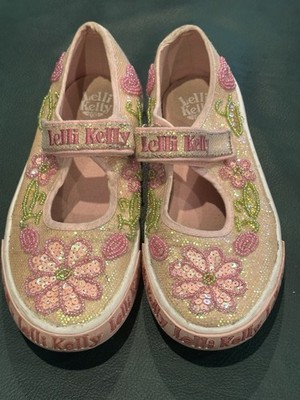 Lelli Kelly Pink Flowers Jewels Sequins Beaded Mary Jane Style Shoes Sz 33 2