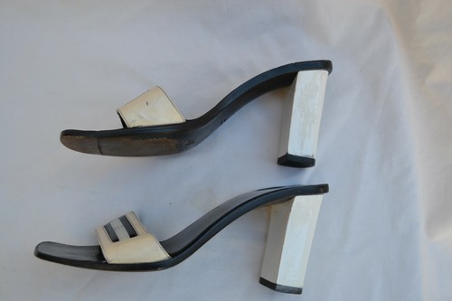 GUCCI AUTH $999 Women's Black White Patent Leather Slip On Vintage Slide Size 7 - 第 5/8 張圖片