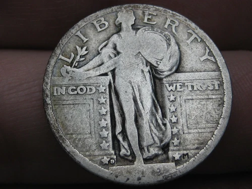 1919 D Silver Standing Liberty Quarter, Denver, Good/VG Details