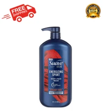 Suave Men Body & Face Wash, Energizing Sport, Bergamot & Wood, 30 oz