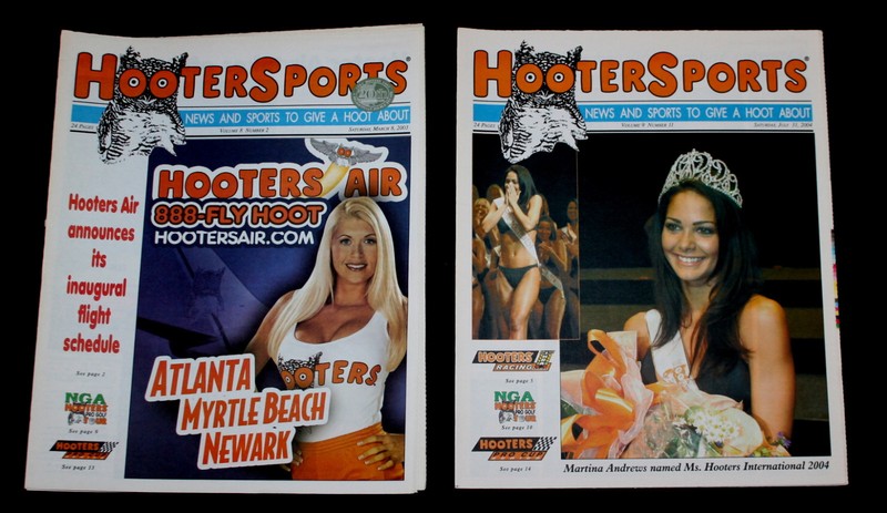 2 Vtg Hooters Newspaper uniform magazine plane Airline  Uniform Bikini Contest  