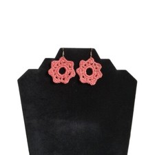 Handmade Pink Flower Shape Lightweight Cotton Crochet Dangle Style Boho Earrings