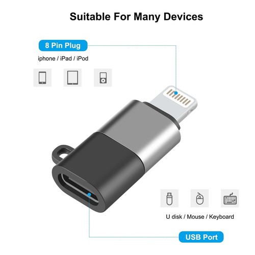 8 Pin to USB-C / Type-C PULUZ Data Transmission Small Black PD OTG Adapter - Picture 3 of 6