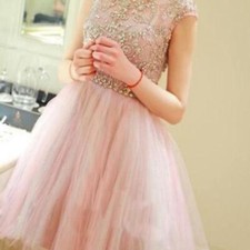 Girls Pink Blush Gold Embroidered Applique Rhinestones Bodice Tulle Dress 14