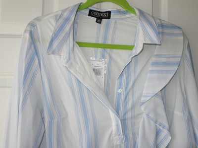 NEW CONTEXT MARSEILLE COTTON BLEND STRETCH FABRIC WOMEN'S SHIRT TOP  L