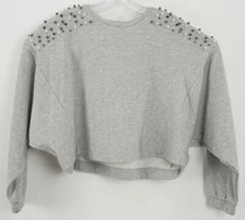 New 14th & Union Women's Sz S Gray Terry Beaded Dolman Oversized Crop Sweatshirt