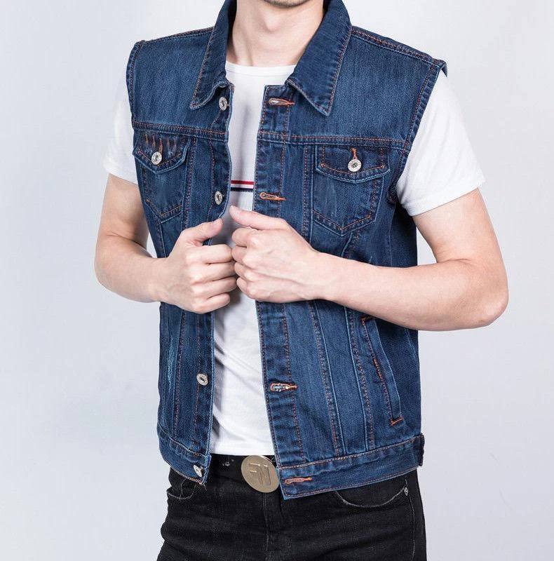 Mens Casual Denim Vest Jean Jacket Waistcoat Sleeveless Vintage Punk Jacket  @BT0 | eBay