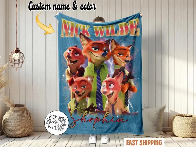 Custom Color And Name Zootopia 2 Nick Wilde Fleece Blanket