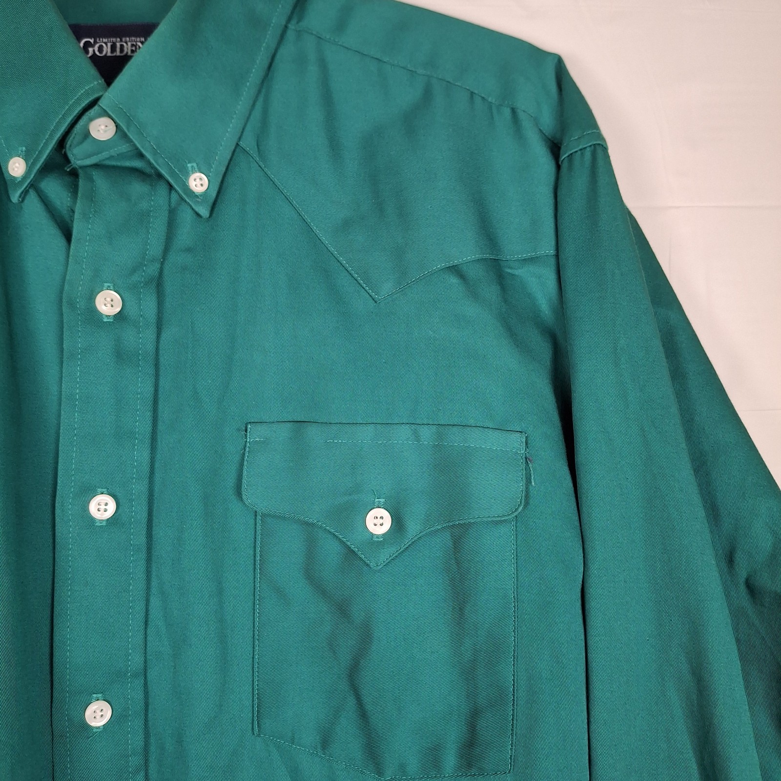 Vtg GoldenWest by Panhandle Slim Shirt Mens 17 x 35 Green Western Made In UsA