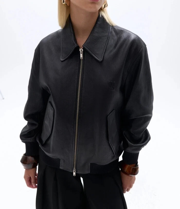 Black Leather Jacket Women Bomber Jacket Pure Lambskin Custom Size S M L XL XXL