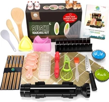 Sushi Making Kit, 27 Pcs Pro Sushi Kit Includes Bazooka Roller, Cutting Mold,...