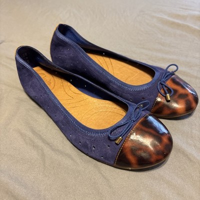 Clarks Indigo Valley Stone Ballet Flat Women 9M Blue Suede Tortoise Cap Toe Shoe