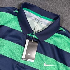 Nike Golf Shirt Mens XL Blue Green Striped Dri-Fit Performance Short Sleeve Polo