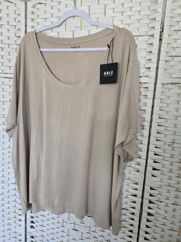NEW! Womens ABLE Mae Drapey TEE SHIRT Top Light Tan Size 3X Soft & Stretchy