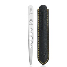 Professional Slanted Tweezers - FINOX Stainless Steel with Leather Case