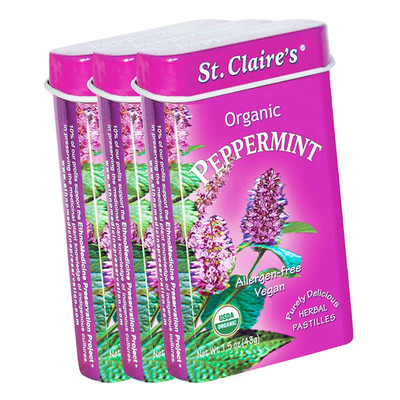 3 Pack St. Claire s Organic Peppermint Breath Mints 1.5 Oz Tin Gluten-Free