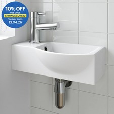 Bathroom Wall Hung Basin Corner Hand Wash Sink 1 Tap Hole White Cloakroom Modern