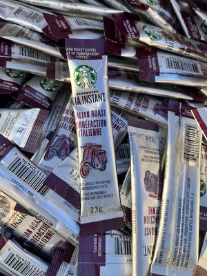 100 Packets Starbucks VIA Instant Coffee Italian Dark Roast Arabica LOT Travel