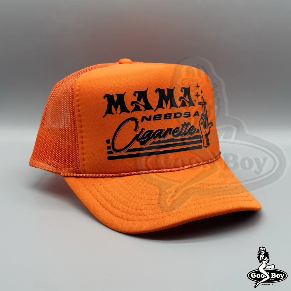 Mama Needs A Cigarette Trucker Hat Retro Orange SnapBack Cap Funny Humor - Image 3 of 4