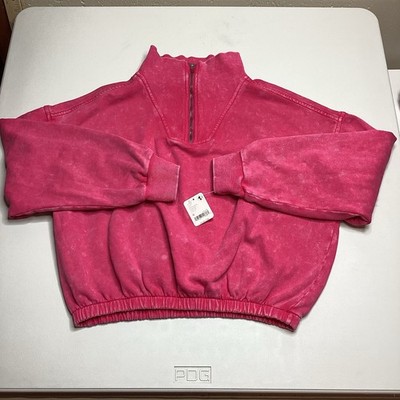 FP Movement NWT Pink/Rose Punch Crush 1/2 Zip Pullover Ruched Sleeves Size Med