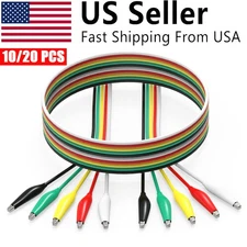 10/20Pcs Test Alligator Crocodile Clip 5 Color Jumper Probe Lead Wire Tech Cable
