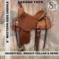 8" Western Leather Youth Kids Horse Pony Saddle Tack Set Floral Painted Brown