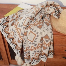 Bohemian Throw Blanket Woven Knit Jacquard Soft Rug Sofa Armchair 51x5