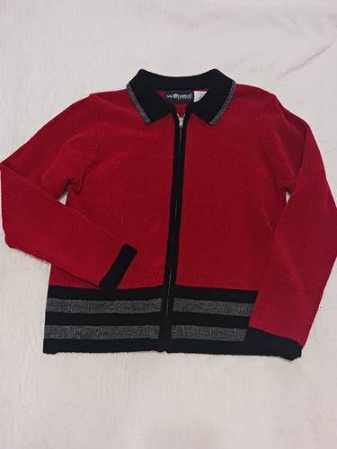 Sag Harbor Petite Womens Sz L Sweater Coat Zip Long Sleeve Red Casual Work Top - Picture 3 of 12