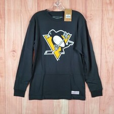 Mitchell & Ness Mens Shirt Medium Black Cotton Long Sleeve Pittsburgh Penguins