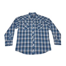 Roper Men's XL Shirt Pearl Snap Blue Long Sleeve Cotton Polyester